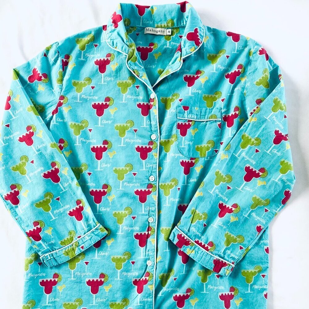 Mahogany Margarita pajama set Medium blue red cotton - Picture 5 of 16